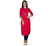 Bimba Frauen Deep Pink schicke Art Tunika Indian gerade Kurti mit Hand-Perlen Arbeit Spitzenbluse