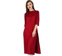 Bimba Frauen gerade Kurta Kurti lässig Sommer indischen ethnischen Tunika kastanienbraun Rayon
