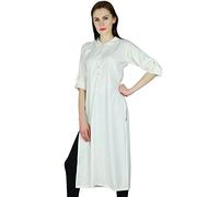 Bimba Frauen gerade Kurta Lange Kurti 3/4 Hülsen-weißes Top Ethnic Indian Rayon Bluse