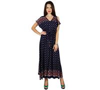 Bimba Frauen Lange Maxi-Kleid mit Tunnelzug Boho Chic Sommerkleidung kalte Schulter lässig