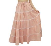 Bimba Frauen Lange Peach Ausgestelltes Cotton Rock-Elastische Taille Tragen Kleidung -S