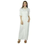 Bimba Frauen langes Hemd weiß Rayon Maxi-Kleid-Taste unten Kleid schicken Stil Sommerkleidung