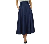 Bimba Frauen Mid Calf High Taille Denim Lang Flared Eine Linie Retro Boho Röcke