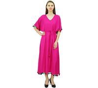 Bimba Frauen Rayon Long Kaftan Kleid Mit Pom Pom Maxi Kaftan Designer Chic Coverup