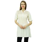 Bimba Frauen schneiden Arbeit Joch Tunika Blätterteig Ärmel Kurze Kurti Sommer Casual Bluse