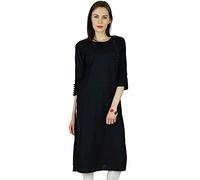 Bimba Frauen Schwarz Rayon Kurta Kurti 3/4 Hülsen Formal Lässige Tunika Bluse