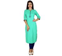 Bimba Frauen Teal Grün schicke Art Tunika Indian gerade Kurti mit Hand-Perlen Arbeit Spitzenbluse