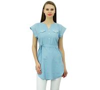 Bimba indische Tunika Cotton Top Soild Kurzarm Bluse beiläufige Sommer Kleidung