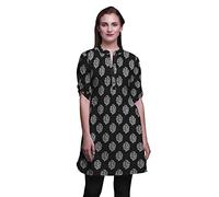 Bimba Kurze Kurtis für Damen gedruckt Stehkragen Rollup Ärmel Kleid