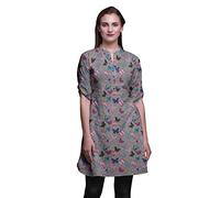 Bimba Kurze Kurtis für Damen gedruckt Stehkragen Rollup Ärmel Kleid