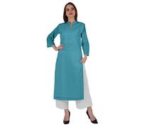 Bimba Mandarin-Kragen Mit Pintucked Neck Baumwolle Kurti Für Damen Indianer Ethnische Gerade Feste Kurta