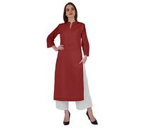 Bimba Mandarin-Kragen Mit Pintucked Neck Baumwolle Kurti Für Damen Indianer Ethnische Gerade Feste Kurta