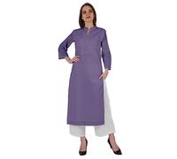 Bimba Mandarin-Kragen Mit Pintucked Neck Baumwolle Kurti Für Damen Indianer Ethnische Gerade Feste Kurta