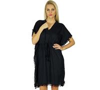 Bimba Women Cotton Kaftan mit Pom Pom Quasten Short Kaftan Strand Coverup