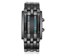 Binäre Blaue LED Digitaluhr, wasserdichte Legierungsuhr, Klassische Kreative Mode Armbanduhren, Lässige Binäre Uhr Im Mechanischen Stil für Männer und Frauen (Schwarz)