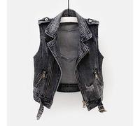 BINDT Ärmellose Jeansweste für Damen, große Größe S-5XL, Punk, schwarz, zerrissen, Gewaschene Jeansweste, Jeans, Reißverschluss, Bandage, Kurze Jeansweste,Grau,S
