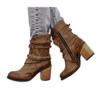 Binggong Damen Stiefeletten Biker Boots Stiefel mit Absatz Damen Klassische Stiefeletten Frauen Schuhe Blockabsatz Herbst Winter Bequeme Schuhe Schnallen Worker Boots Schnürstiefelette, Khaki, 42 EU
