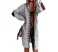 Binggong Strickjacke Damen Lang Schwarz mit Kapuze - Patchwork Strickmantel Gestrickt Lose Cardigan Wintermantel Causal Outwear und Langarm Kapuzenpullover Lässige Herbst Winter Mantel