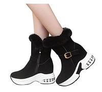 Binggong Winterstiefel Damen Plüsch Winterschuhe Stiefel Einfarbige Stiefeletten Keilstiefeletten Frauen Elegant Schneestiefel Warme Boots Stiefel Plateau Schuhe Knöchelstiefel