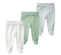 BINIDUCKLING Baby 3er Pack Hohe Taille Hose mit Fuß - aus Baumwolle - Baby Pumphose Strampelhose mit Fuß für Jungen Mädchen, 0-3 Monate, Grün