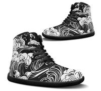 Binienty Barfußschuhe für Herren, breite Breite, minimalistische Trailrunning-Sneaker, Knöchelstütze, Wanderstiefel, Black Sea Wave, 38 EU