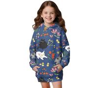 Binienty Langärmeliges Kapuzen-Sweatshirt für Mädchen, dicke Grafik-Kapuzenpullover mit Kängurutasche, Boho Floral Cartoon Katze, 9-10 Years