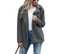 BININBOX Damen Teddyjacke Strickjacke flauschige fleecejacke Knopfverschluss Kerbkragen Herbst Winter warm (XXL, Dunkelgrau)