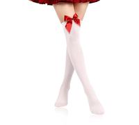 BinXiaoQin Overknees Strümpfe Damen,Kniestrümpfe Damen Weiß mit Schleife,Overknees Thigh Highs Socks,Weiße Overknee Strümpfe mit Schleife,Cheerleader Overknee Strumpfhose Weiß