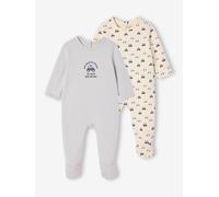 Bio-Kollektion: 2er-Pack Baby Strampler aus Sweat mit Autos hellblau Gr. 56 von vertbaudet