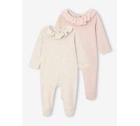 Bio-Kollektion: 2er-Pack Baby Strampler mit Volantkragen beige Gr. 74 von vertbaudet
