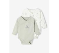 Bio-Kollektion: 2er-Pack Baby Wickelbodys mit langen Ärmeln aqua Gr. 50 von vertbaudet