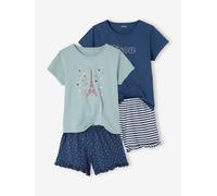 Bio-Kollektion: 2er-Pack Mädchen Sommerschlafanzüge BASIC blau Gr. 98/104 von vertbaudet