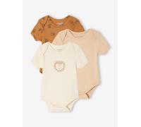 Bio-Kollektion: 3er-Pack Baby Bodys mit kurzen Ärmeln, Safari-Motive camel Gr. 62 von vertbaudet