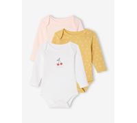 Bio-Kollektion: 3er-Pack Baby Schlupfbodys mit langen Ärmeln, Kirschen rosa Gr. 62 von vertbaudet