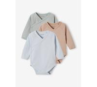 Bio-Kollektion: 3er-Pack Baby Wickelbodys mit langen Ärmeln himmelblau Gr. 74 von vertbaudet