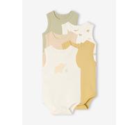 Bio-Kollektion: 5er-Pack ärmellose Baby Bodys mit Tiermotiven salbeigrün Gr. 86 von vertbaudet