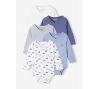 Bio-Kollektion: 5er-Pack Baby Wickelbodys, Langarm blau Gr. 74 von Vertbaudet