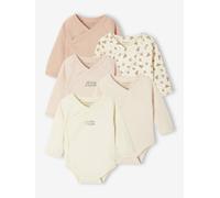 Bio-Kollektion: 5er-Pack Baby Wickelbodys mit langen Ärmeln rosa Gr. 68 von vertbaudet