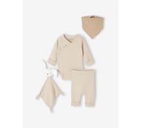 Bio-Kollektion: Baby-Geschenkset aus Body, Leggings, Lätzchen & Schmusetuch wollweiß Gr. 71 von vertbaudet