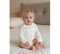 Bio-Kollektion: Baby Langarm-Body mit besticktem Kragen wollweiß Gr. 50 von vertbaudet