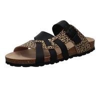 Bio Life Pantolette für Damen aus Kunstleder mit Leo Print mit Dornschließe und Echtlederfußbett. Schwarz Leo Gr. 40