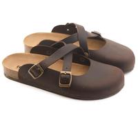 BIOLINE, Megan eingefasst, Pantoffeln, Sandalen aus Leder, modisch, lässig, dunkelbraun, 41 EU