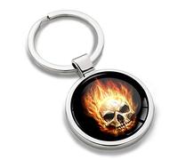 Biomar Labs Schlüsselanhänger aus Metall - Edelstahl Schlüsselanhänger mit hochwertigen Schädel-Designs - Robuster Keyring für Auto & Schlüsselbund (Feuer Schädel Totenkopf KK 176)