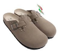 BIOMODEX CIABATTE Sabot Damen-Sandalen aus echtem Leder und Nieten SIBYLLA ROCK Riemen und weiche Einlegesohle - Made in Italy, Wildleder Taupe, 37 EU