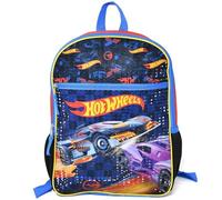 Bioworld Hot Wheels Kinderrucksack, 40,6 cm, bunt, Cartoon-Schultasche mit Fronttasche und seitlichem Netz, leichter Reiserucksack für Jungen und Mädchen