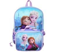 Bioworld Kinder-Rucksack und Lunchtasche-Set, Motiv: Die Eiskönigin Elsa & Anna, 40,6 cm, leichte Schultasche mit isolierter Lunchtasche, perfekt für Vorschul- und Grundschulmädchen