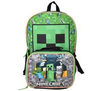 Bioworld Minecraft Kinder-Rucksack und Lunchtasche, 40,6 cm, leichte Schultasche mit isolierter Lunchtasche, perfekt für Vorschule und Grundschule