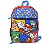 Bioworld Super Mario Kinder-Rucksack, 40,6 cm, bunt, Cartoon-Schultasche mit Fronttasche und seitlichem Netz, leichter Reiserucksack für Jungen und Mädchen