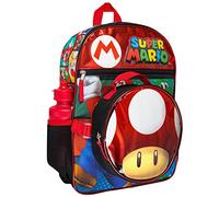 Bioworld Super Mario Rucksack mit abnehmbarer Pilz-Lunch-Tragetasche, 40,6 cm, 5-teiliges Set