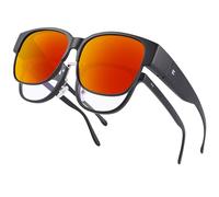 BIRCEN Polarisierte Passform über Sonnenbrille: Tragen Sie sie über einer Brille, Sonnenbrille, Umwicklung von Fitover-Sonnenbrillen für Männer und Frauen, UV-Schutz, M-schwarzer Rahmen, orangefarbene